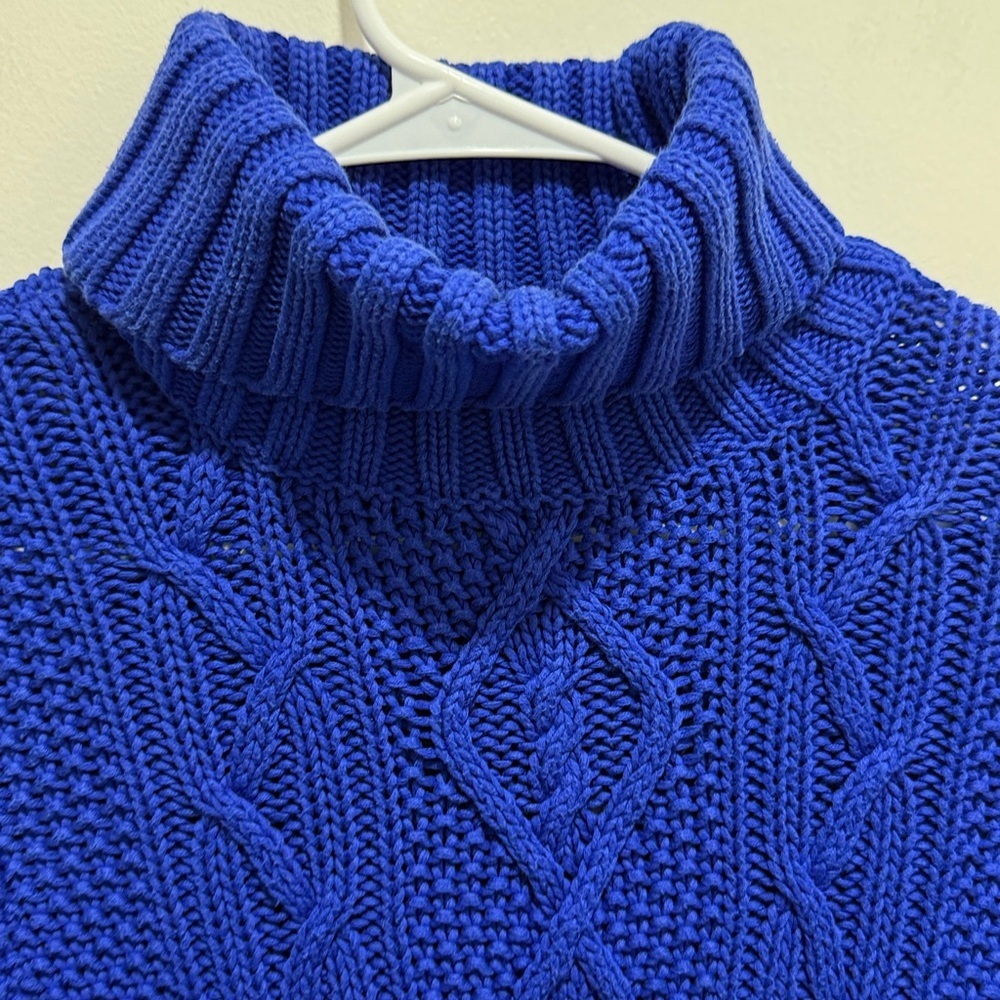 Lauren Ralph Lauren Royal Blue Cable Knit Turtleneck Sweater Medium Petite - Picture 2 of 5